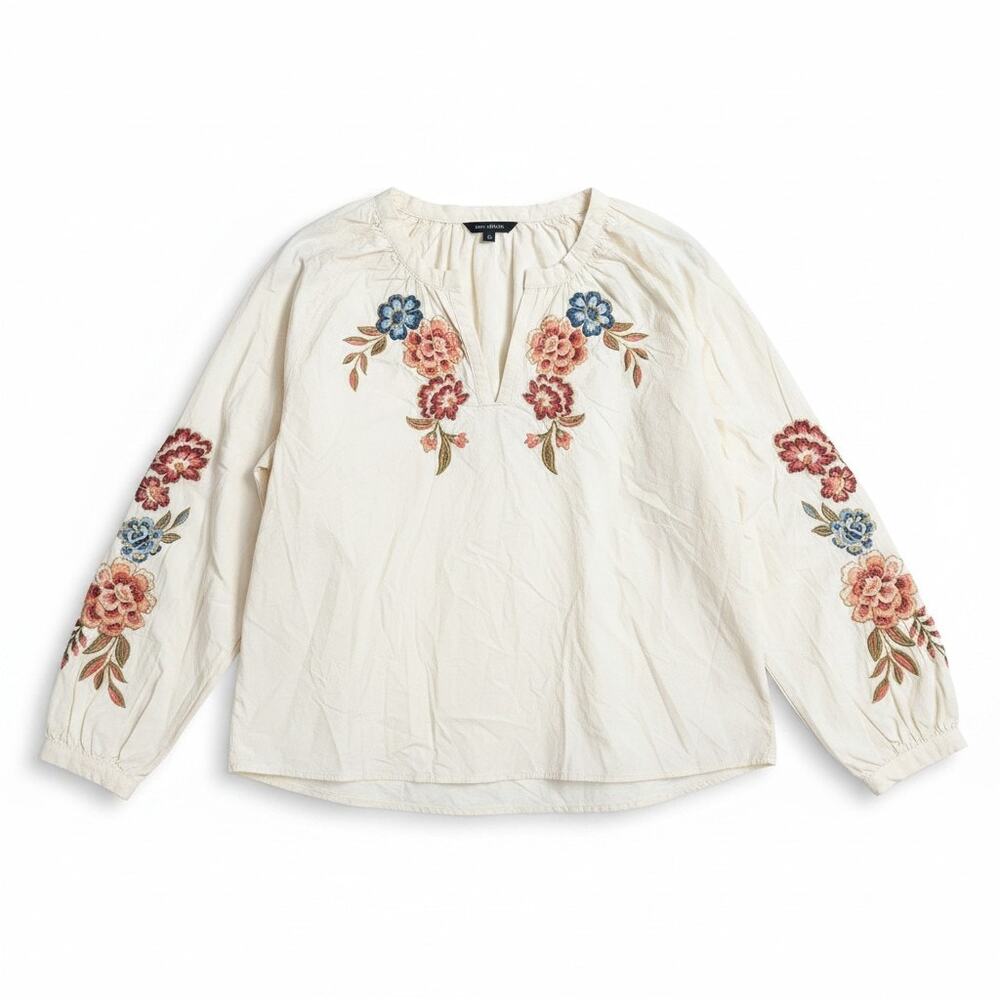 NEW Driftwood M Cotton Floral Embroidered Blouse Ivory Boho Western Cottage